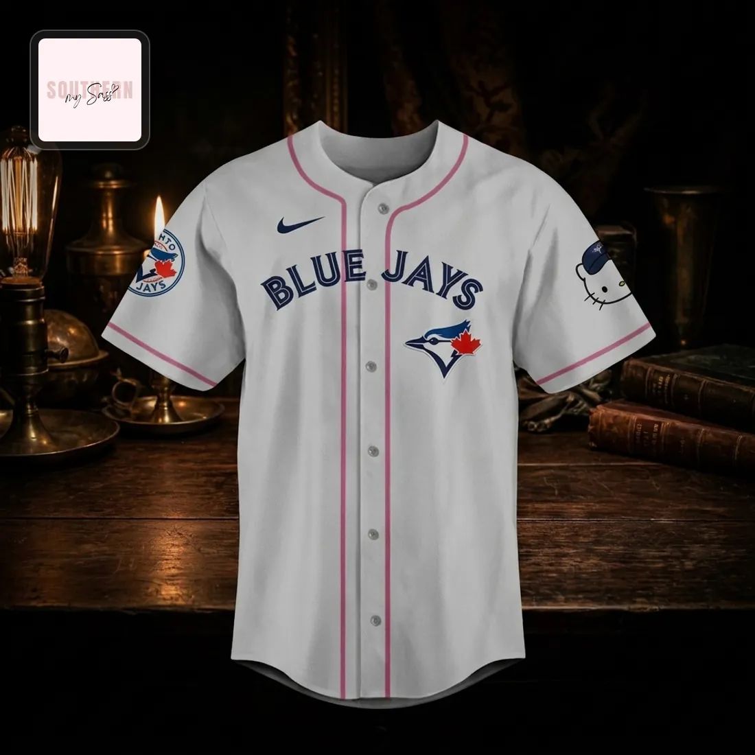 Toronto Blue Jays Hello Kitty Official Crossover White Baseball Jersey