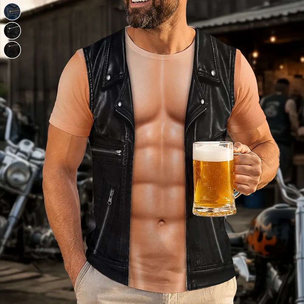 3D Muscle Leather Vest - Personalized Full Print T Shirt
