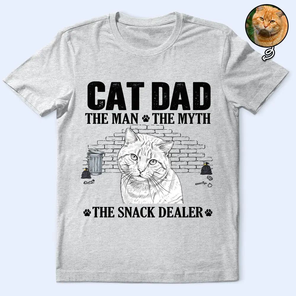 Custom Photo Pencil Sketch Art Cat Dad The Man The Myth The Snack Dealer - Personalized T Shirt