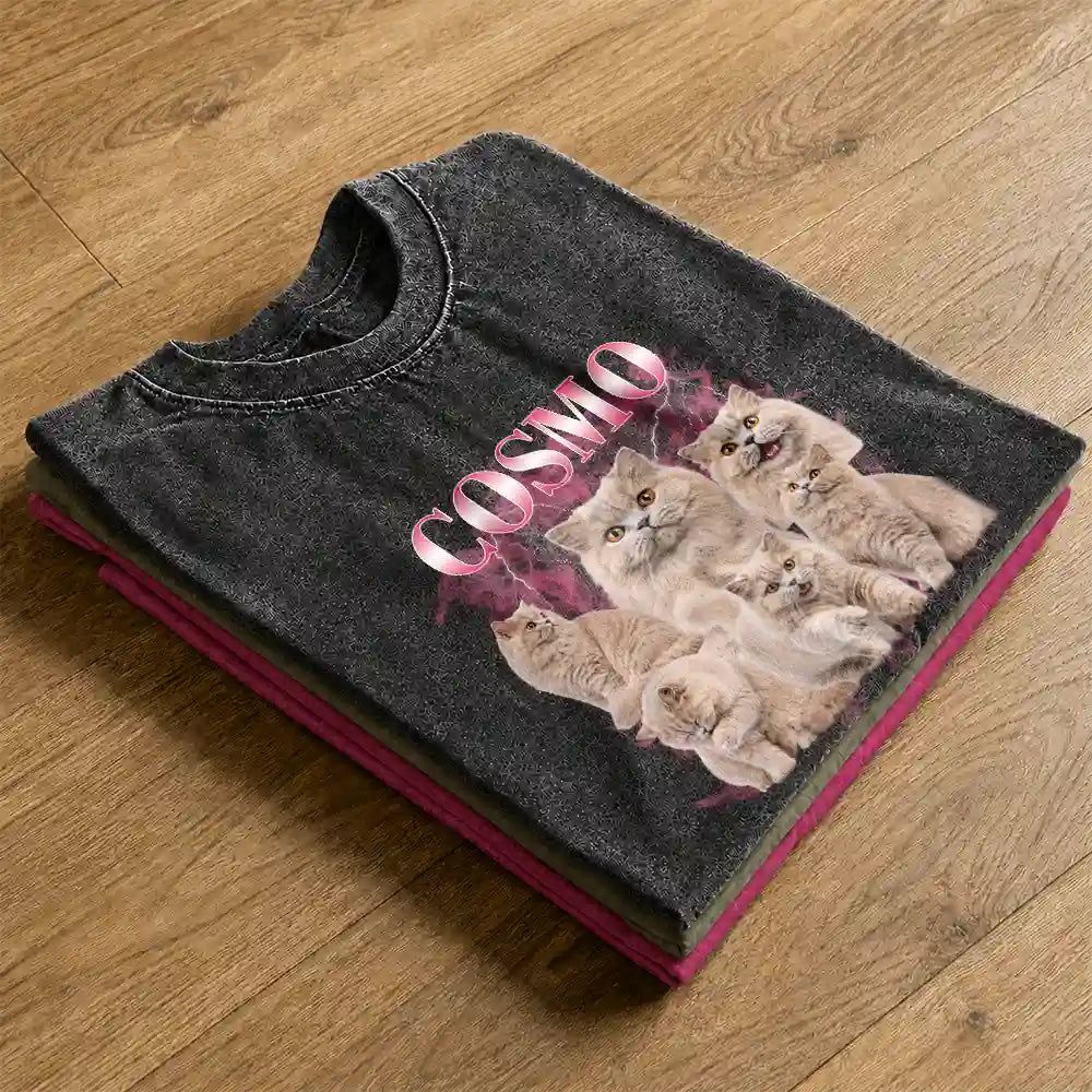 Custom Photo Retro 90's Dog Cat Pet - Personalized Vintage Washed T Shirt