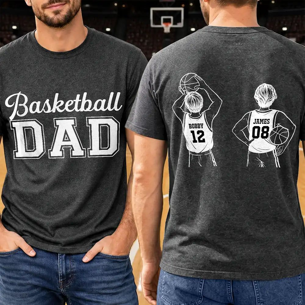 Basketball Dad Papa Kids Backside Line Art - Personalized T Shirt