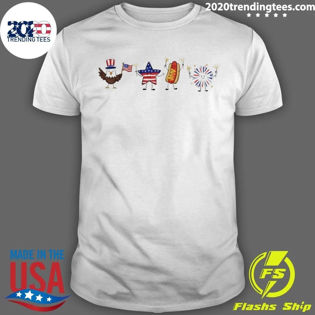 Bald Eagle Star Hot Dog And Firework Celebrate The American Holiday Cartoon 4th Of July Shirt