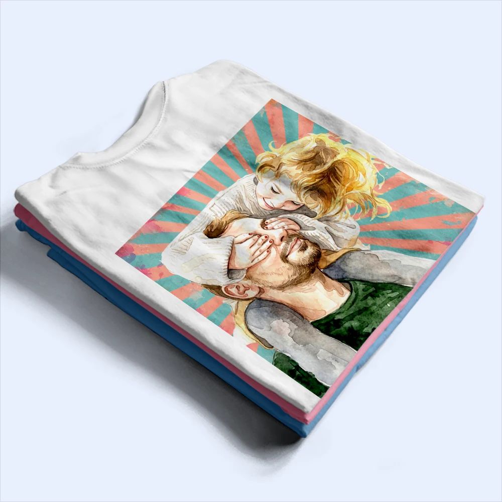 Custom Photo Realistic Watercolor Art Just A Dad And His Girl Hand Punch - Personalized T Shirt