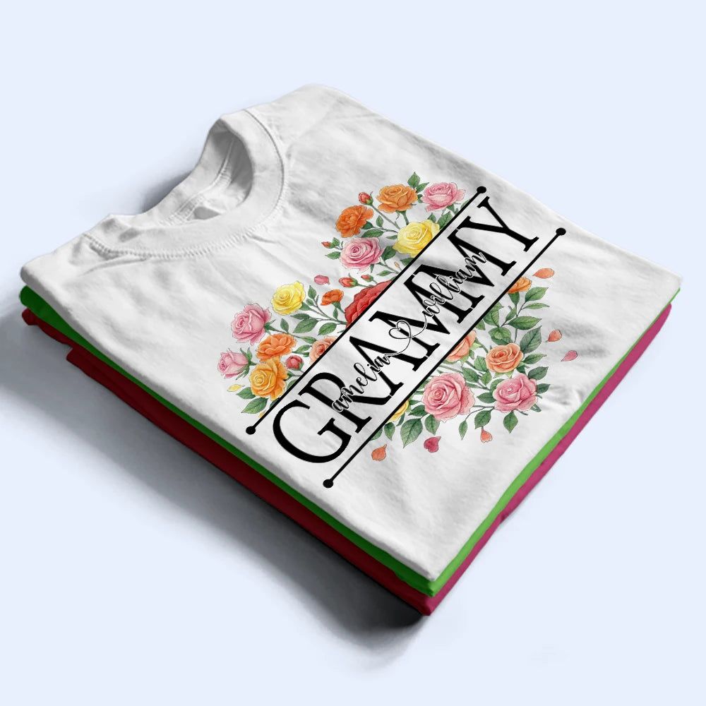 Mom Grandma Birth Flower Heart - Personalized T Shirt