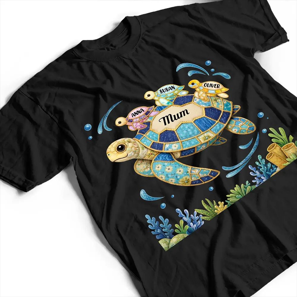Grandma Mom Turtle Faux Patchwork - Personalized T Shirt