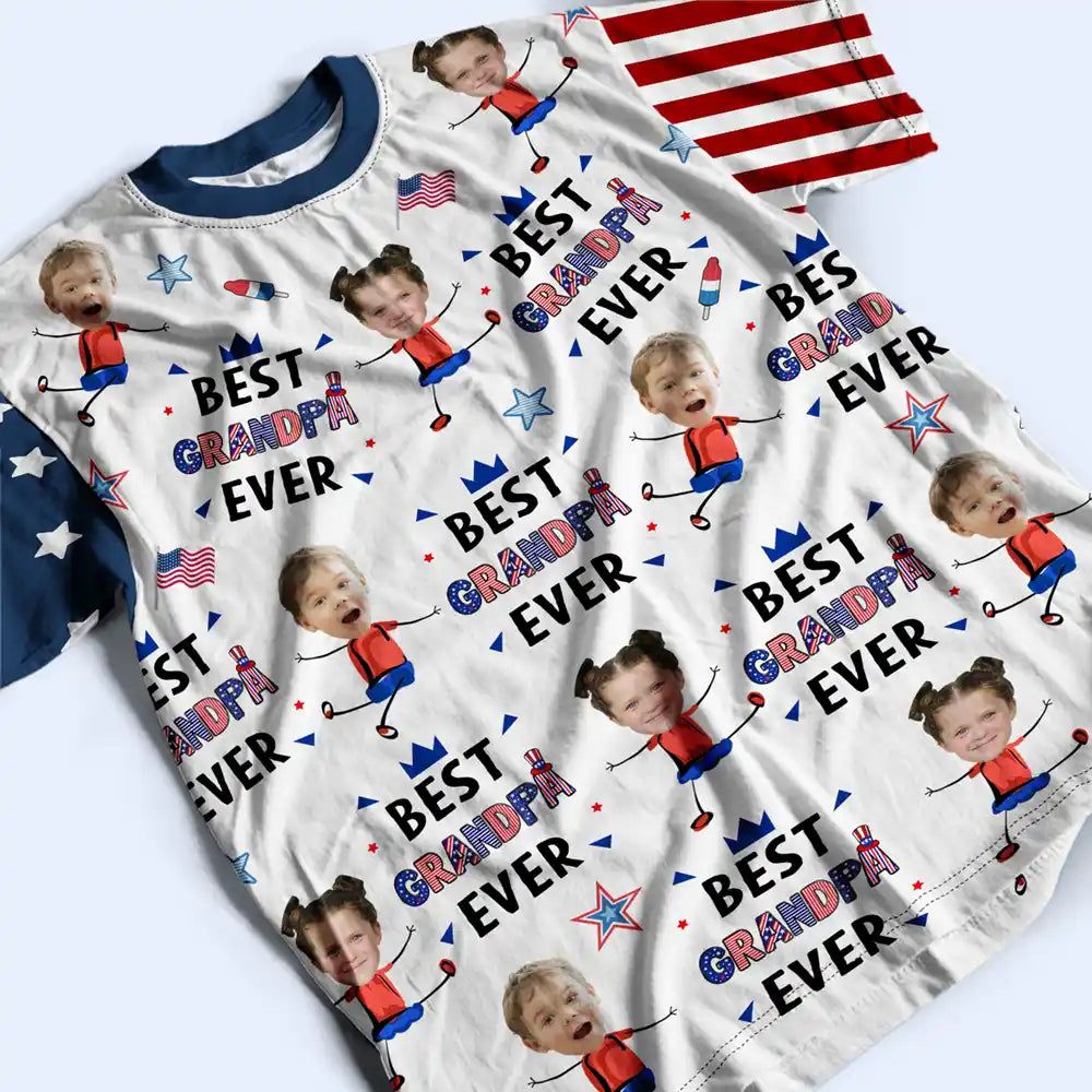Custom Photo Stars & Stripes Best Dad Mom Grandpa Grandma Ever - Personalized Full Print T Shirt