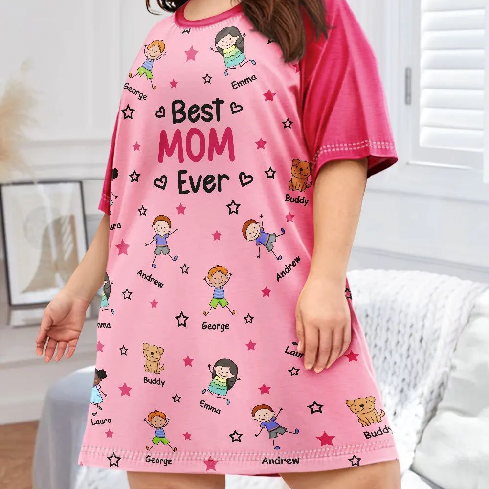 Stick Figures Best Grandma Mom Ever - Personalized Women's Sleep Tee