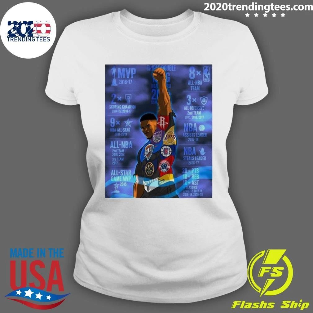 Russell Westbrook MVP All-Star Scoring Assists Leader Triple Double King Stats History Shirt