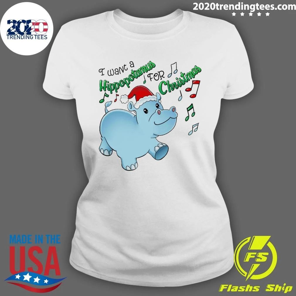 Inktastic I Want a Hippopotamus for Christmas Hippo in Santa Hat Shirt