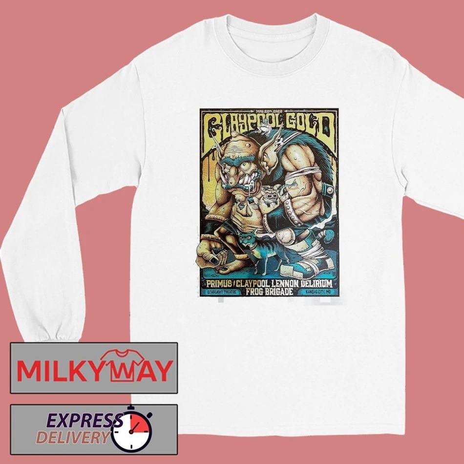 Claypool Gold Primus Claypool Lennon Delirium And Frog Brigade Kansas City MO 2026 Show Poster At Starlight Theatre On May 28 2026 T-Shirt