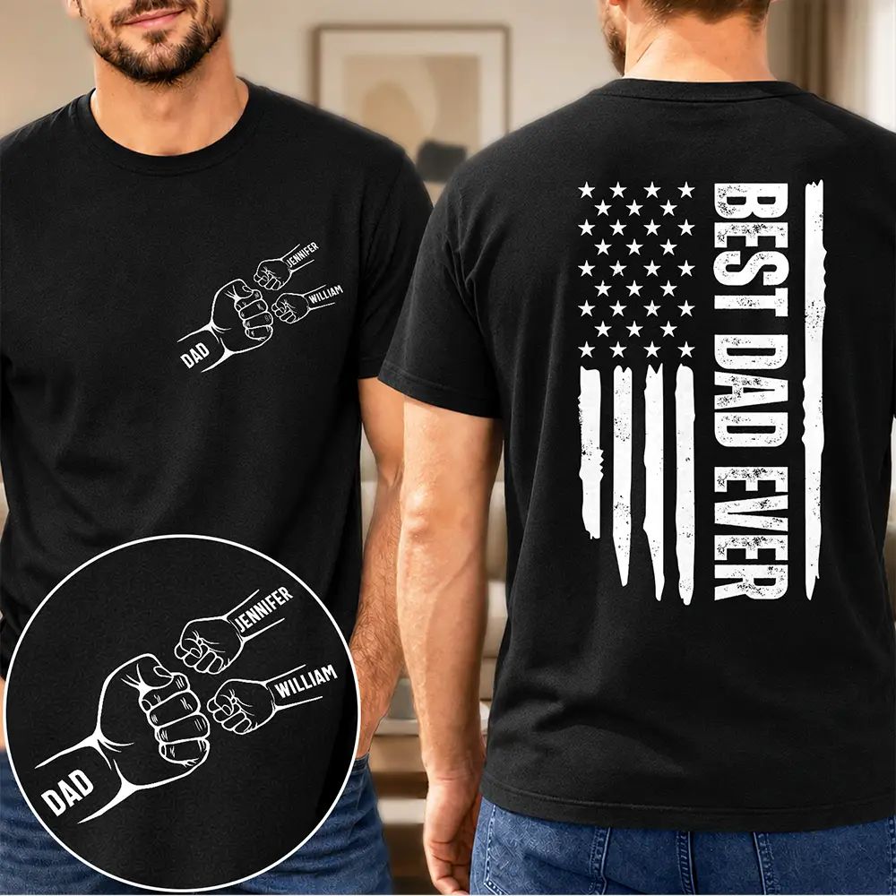 Stars & Stripes Best Dad Ever Fist Bumps - Personalized T Shirt