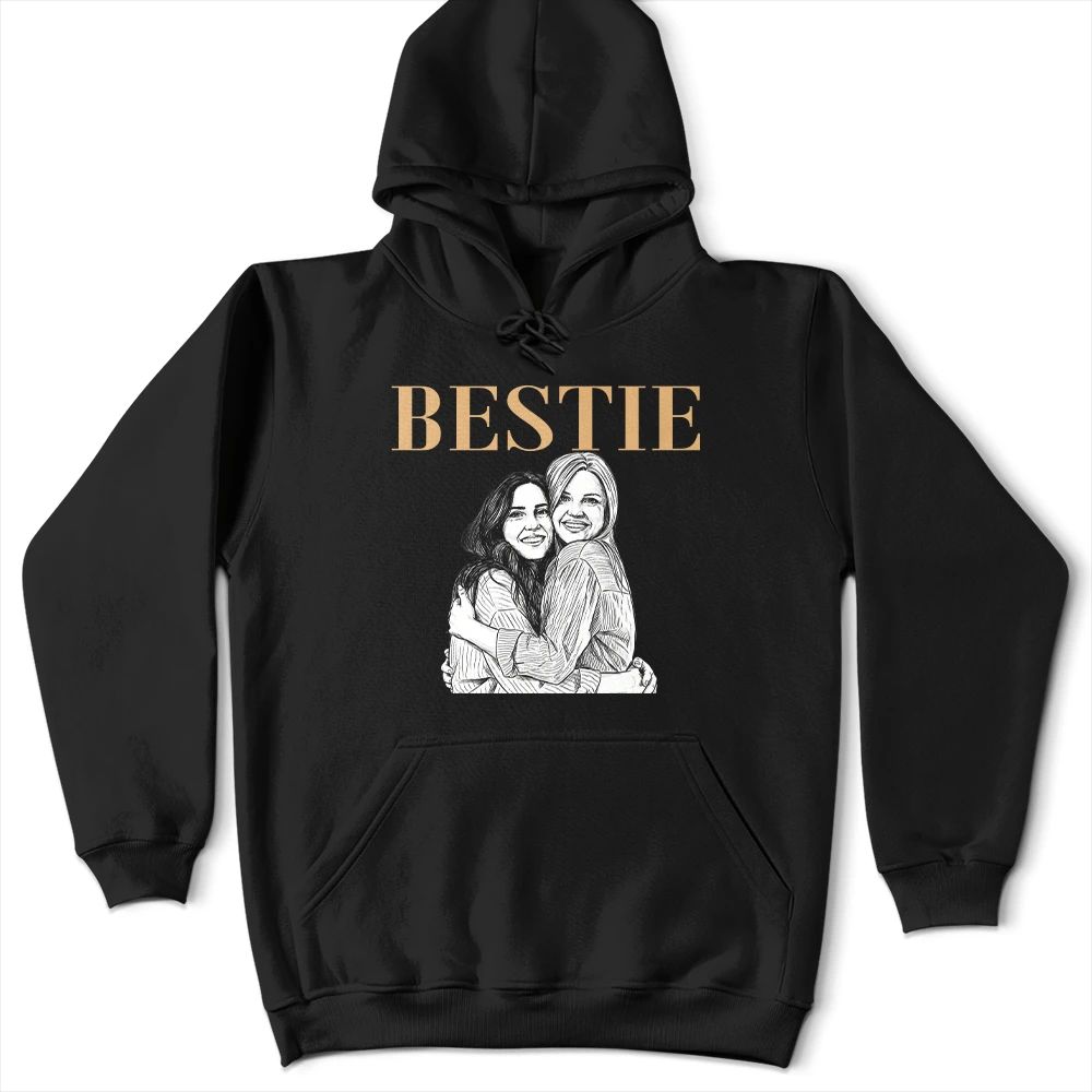 Custom Photo White Pencil Sketch Art Bestie Sister Portrait - Personalized T Shirt