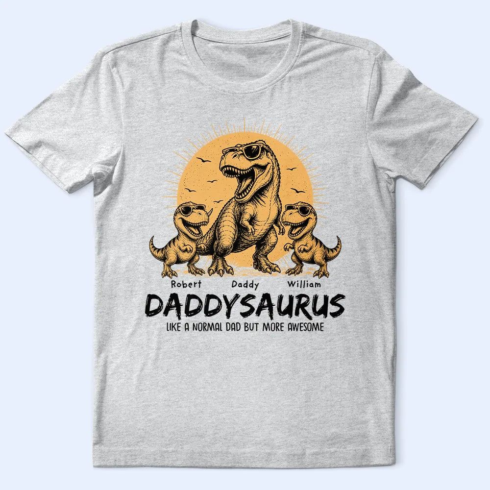 Cool Dinosaur Retro Yellow Vintage Daddysaurus - Personalized T Shirt