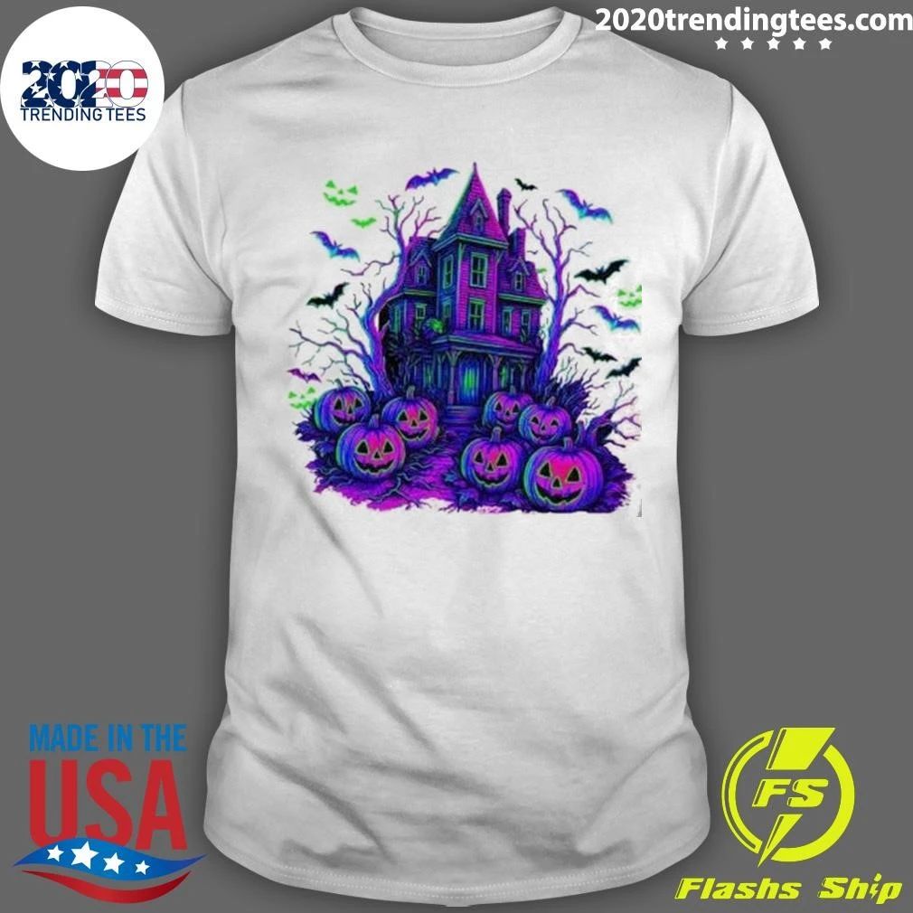 Halloween Bats Haunted House Retro Shirt