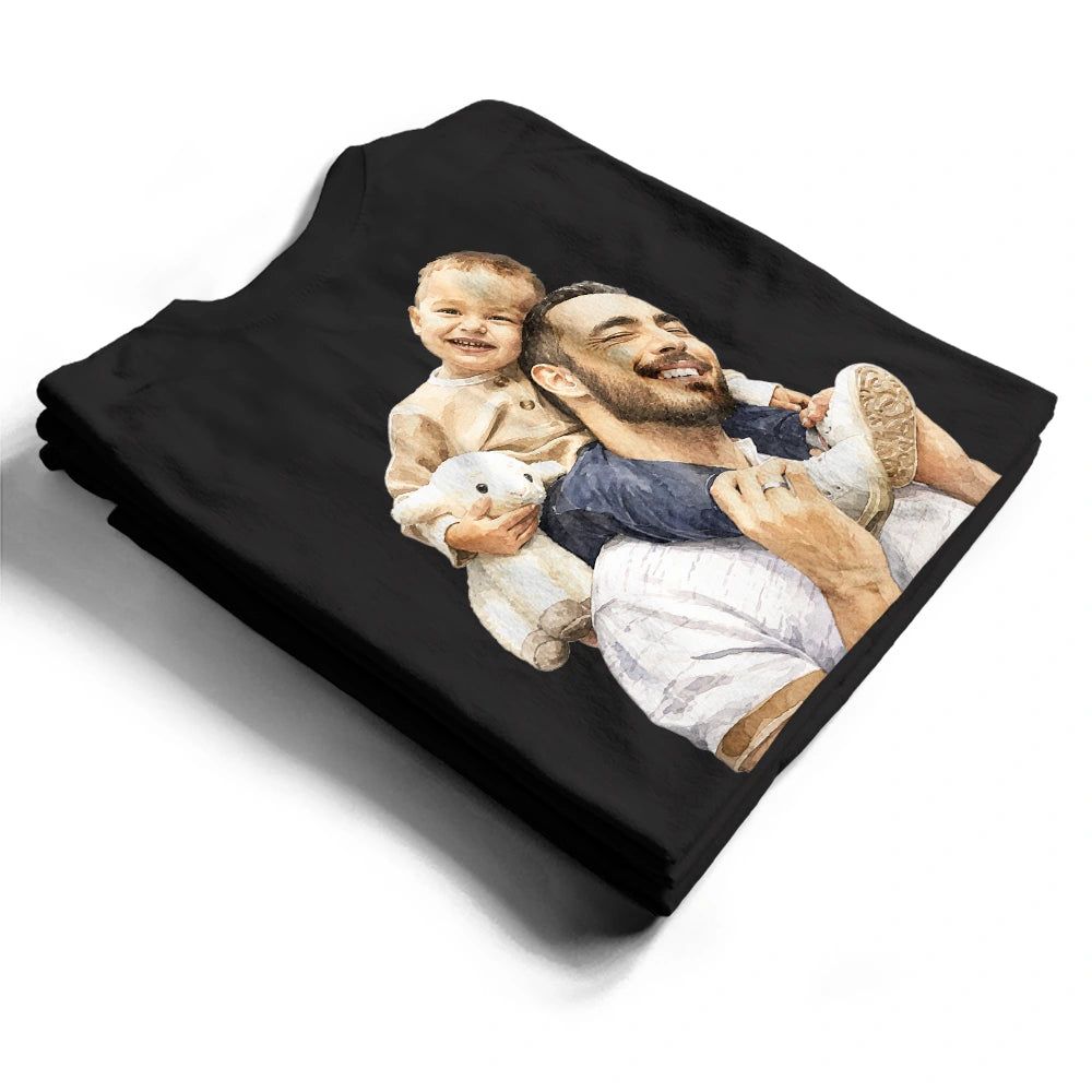 Custom Photo Realistic Watercolor Art Just A Dad And His Girls Sons - Personalized T Shirt