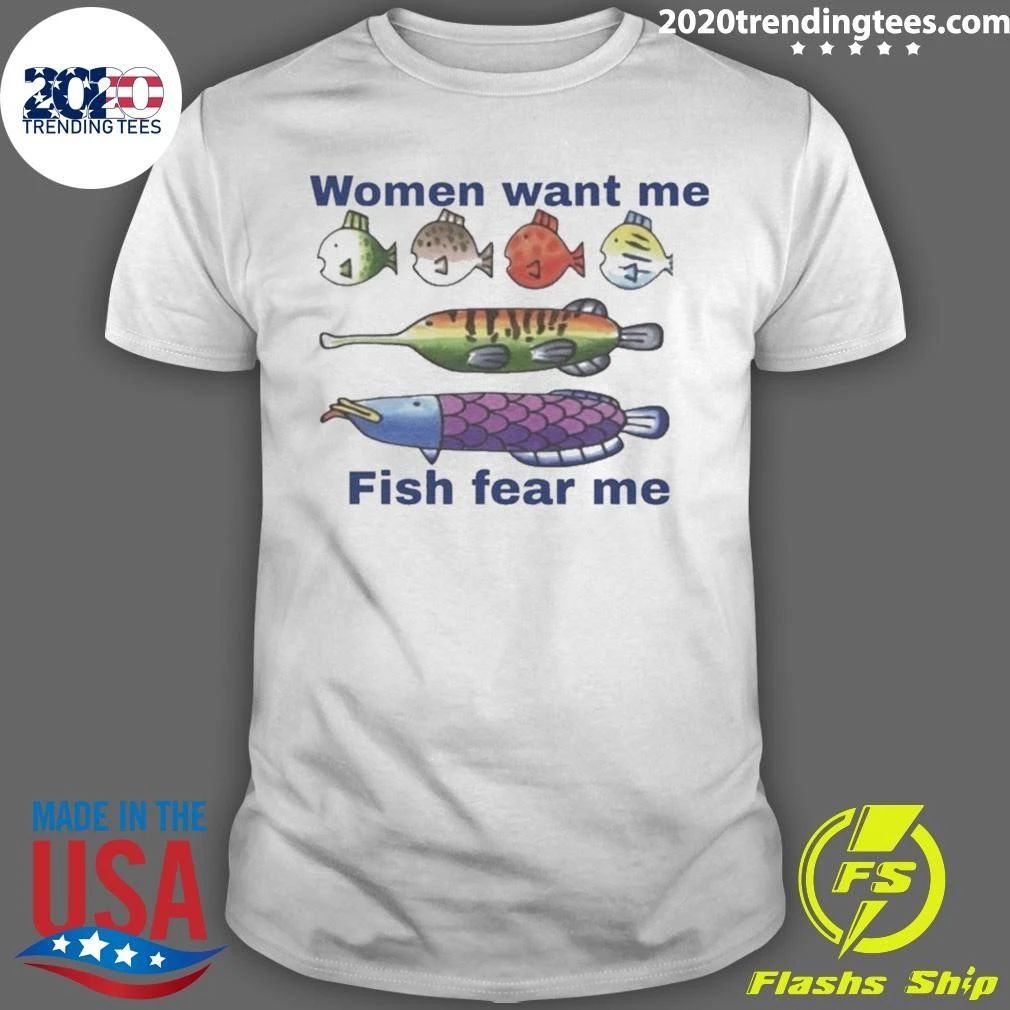 Women Want Me Fish Fear Me Frutiger Aero Fashion Tee Shirt