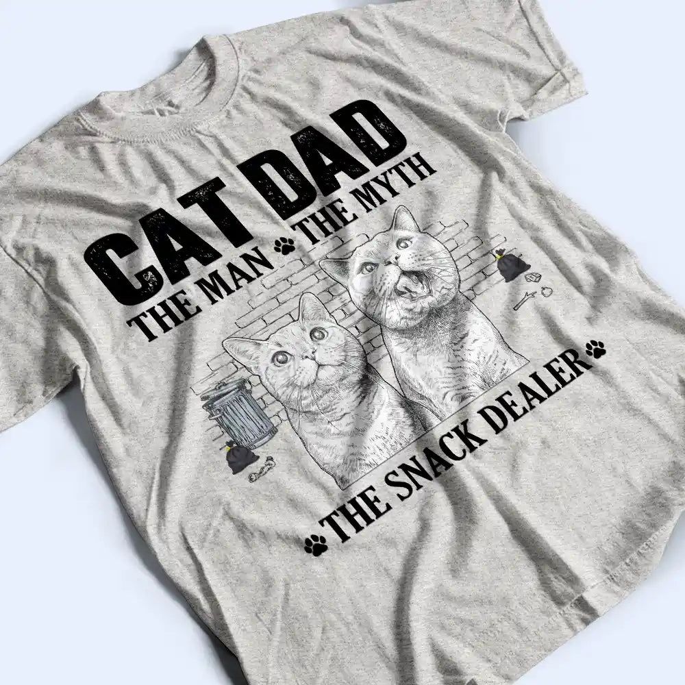 Custom Photo Pencil Sketch Art Cat Dad The Man The Myth The Snack Dealer - Personalized T Shirt