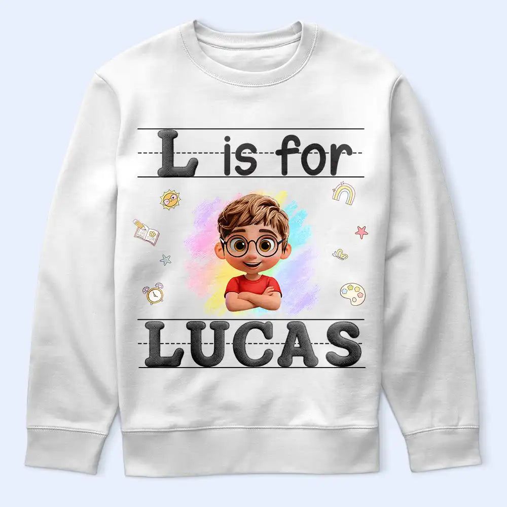 Faux Embroidery Chenille Initial & Name - Personalized T Shirt