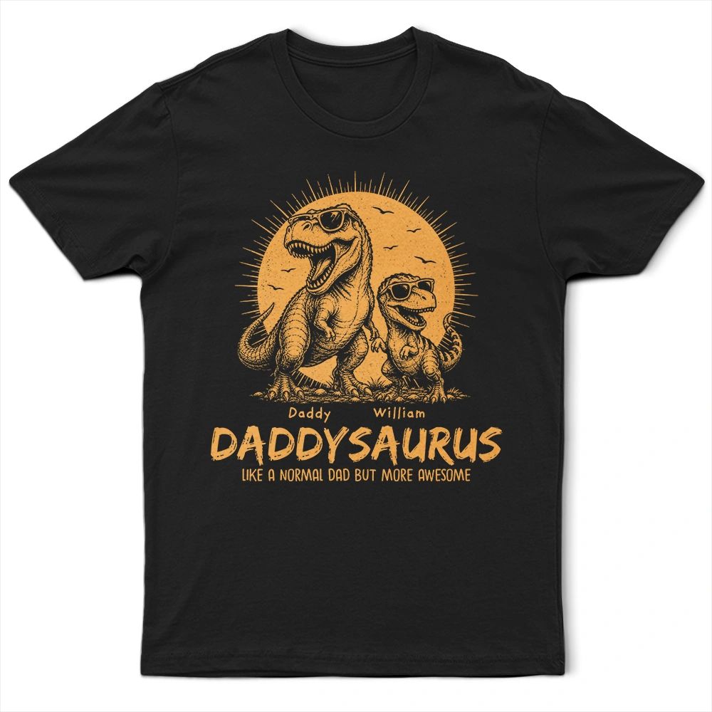 Cool Dinosaur Retro Yellow Vintage Daddysaurus - Personalized T Shirt