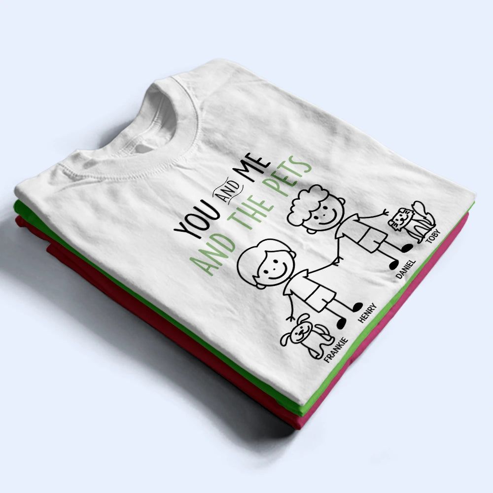 Stick Figures You Me And The Dog Cat - Personalized T Shirt