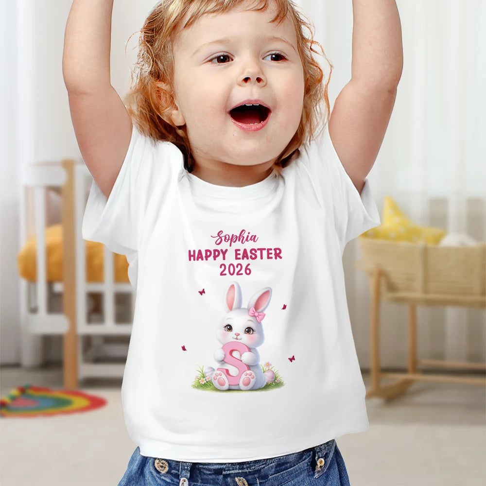 Easter Bunny Holding Alphabet Letter - Personalized Baby Onesie