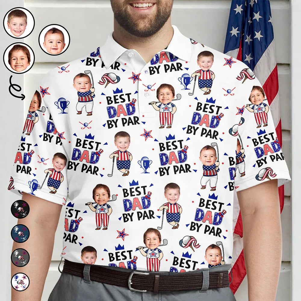 Custom Photo Stars & Stripes Best Dad Grandpa By Par - Personalized Polo Shirt