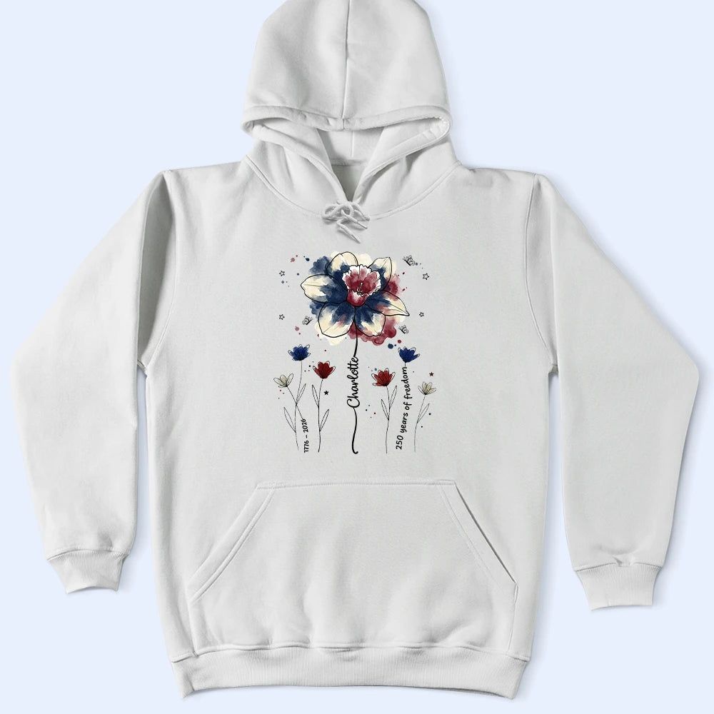 Patriotic Birth Flower 250 Years Of Freedom - Personalized T Shirt