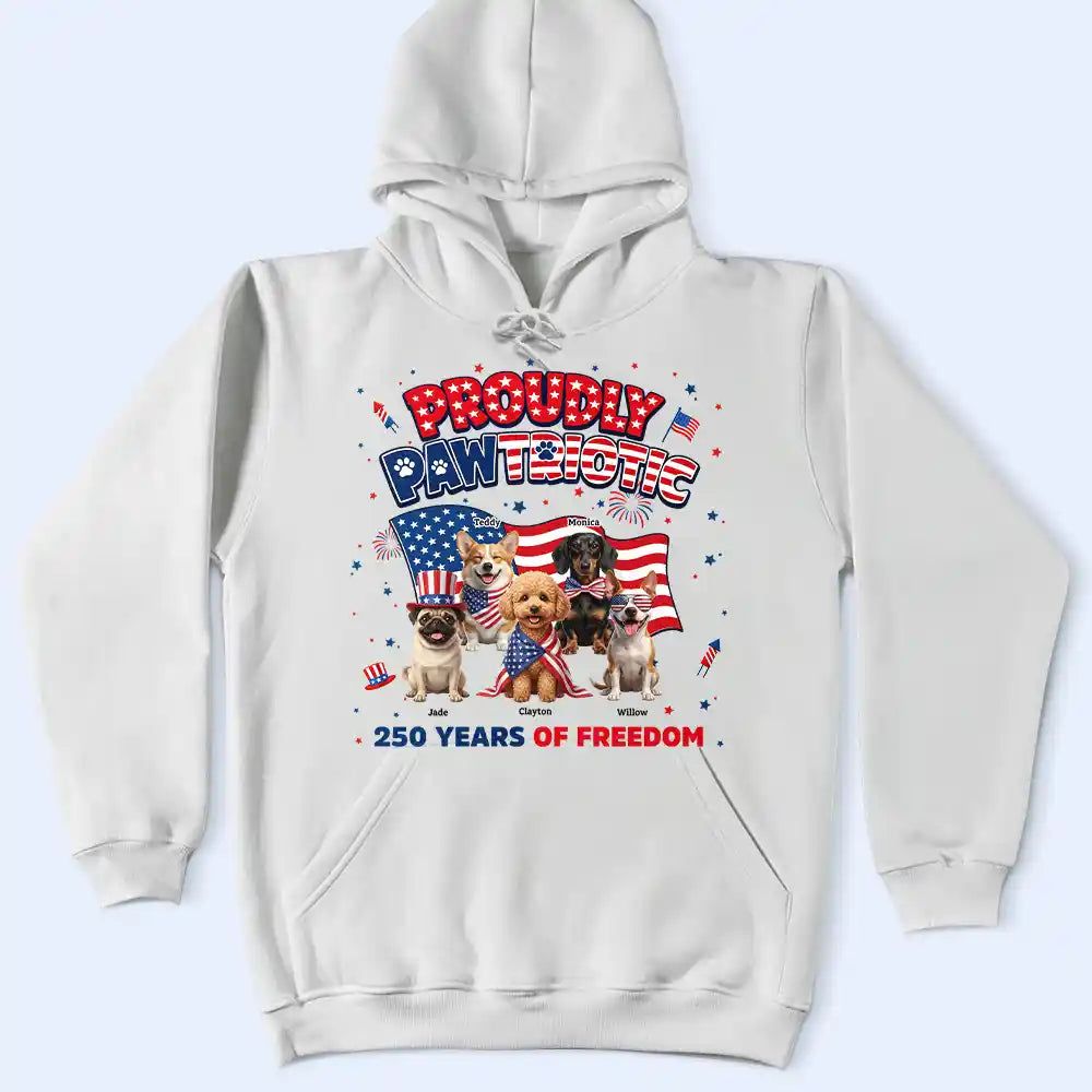 Custom Photo 3D Cartoon With US Accessories Proudly Pawtriotic 250 Years Of Freedom - Personalized T Shirt