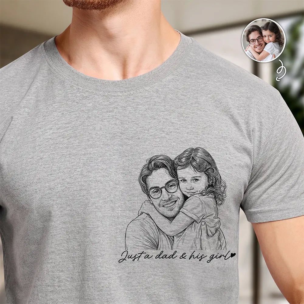Custom Photo Pencil Sketch A Dad And His Girl - Personalized T Shirt