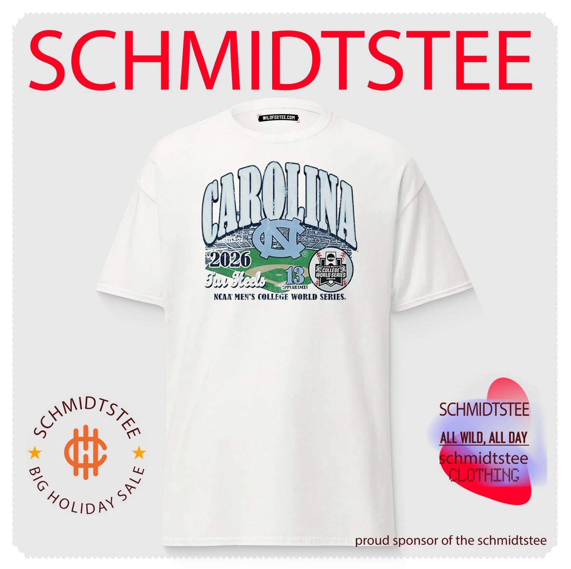 North Carolina Tar Heels 2026 College World Series Bound stadium logo shirt