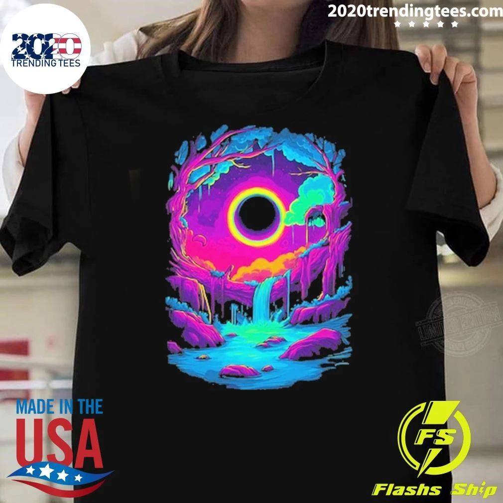 Neon Black Hole Sun Waterfall Tee Shirt