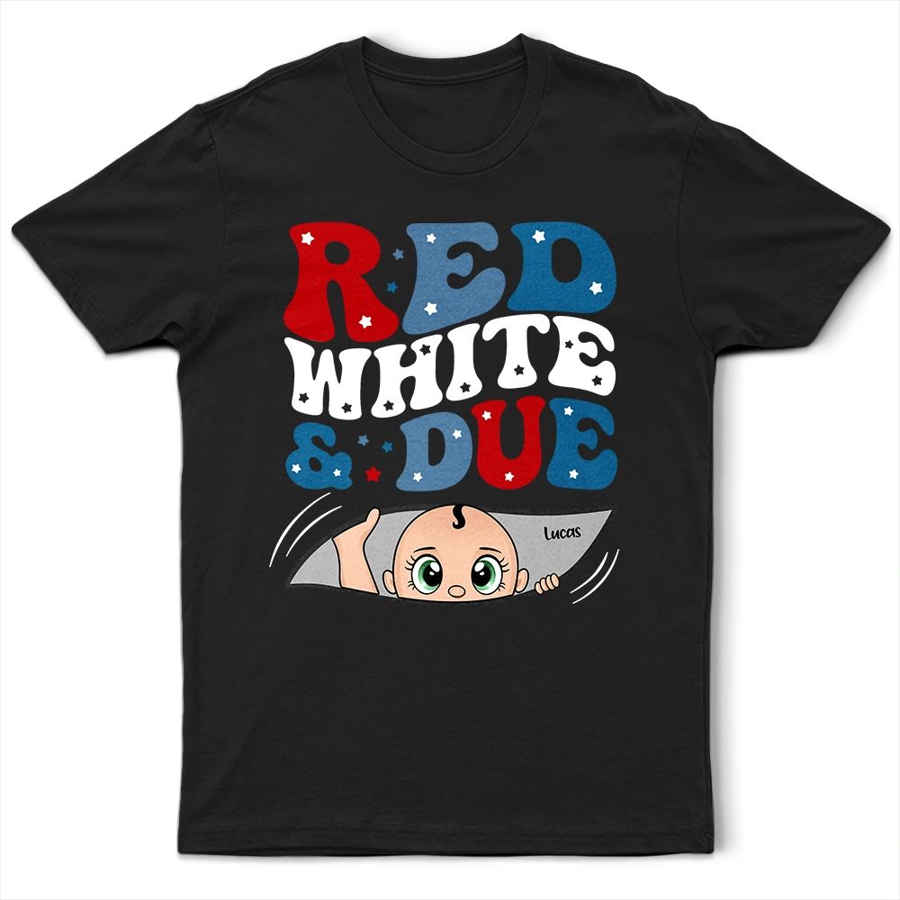 Red White And Due New Mom Dad - Personalized T Shirt
