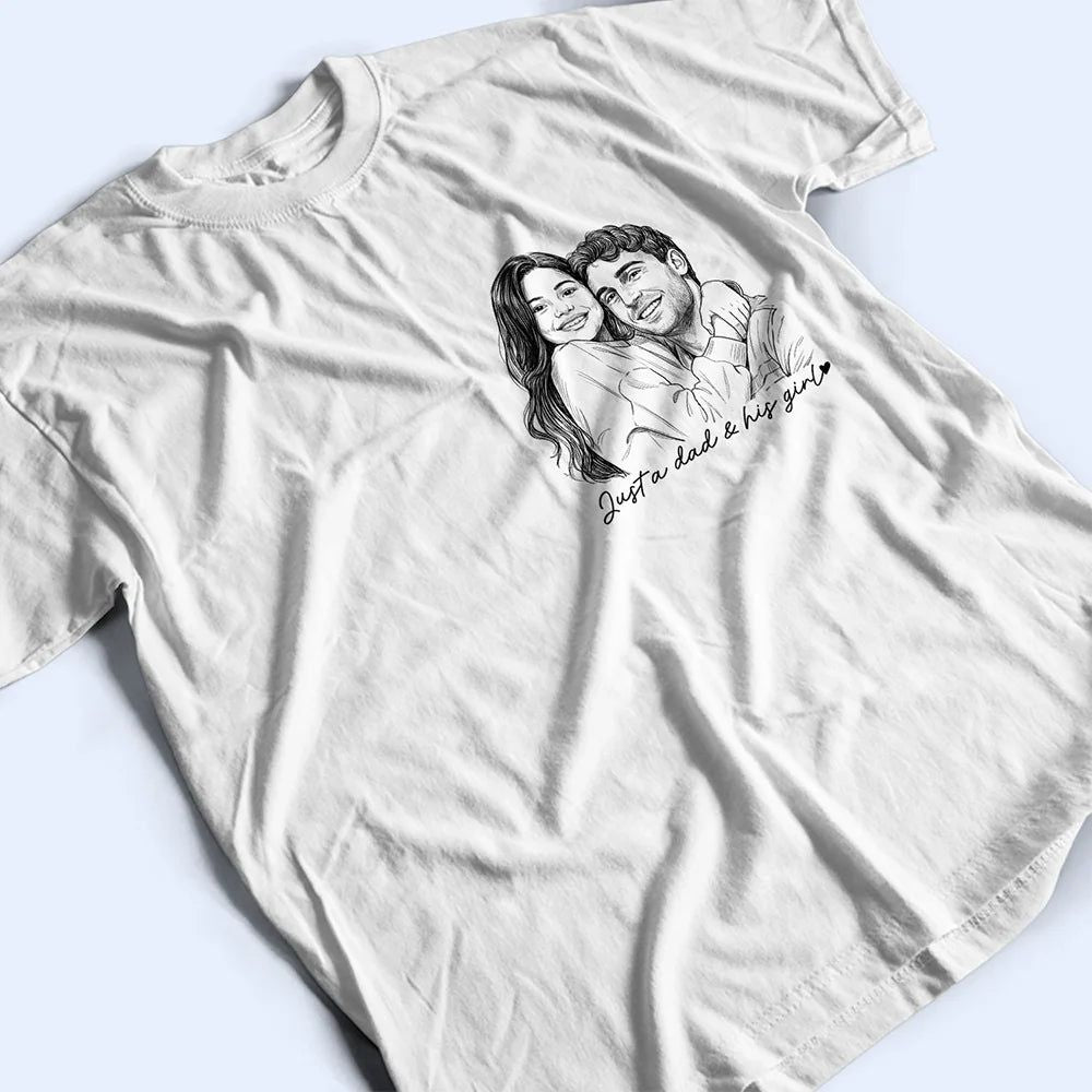 Custom Photo Pencil Sketch A Dad And His Girl - Personalized T Shirt