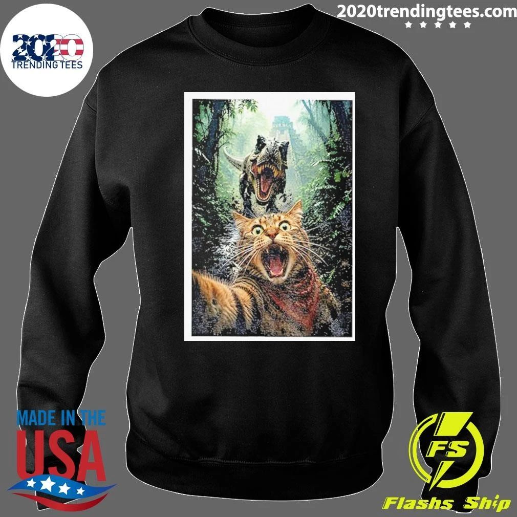 Cat Selfie with T-Rex Dinosaur Adventure Shirt