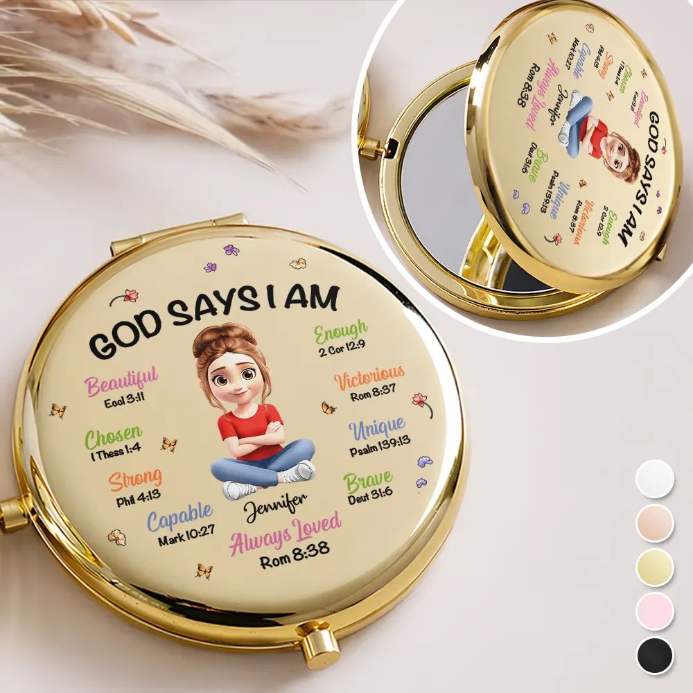Birth Month Flower God Says I Am - Personalized Compact Mirror