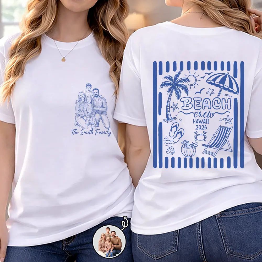 Custom Photo Pencil Sketch Beach Crew Besties Trip - Personalized T Shirt