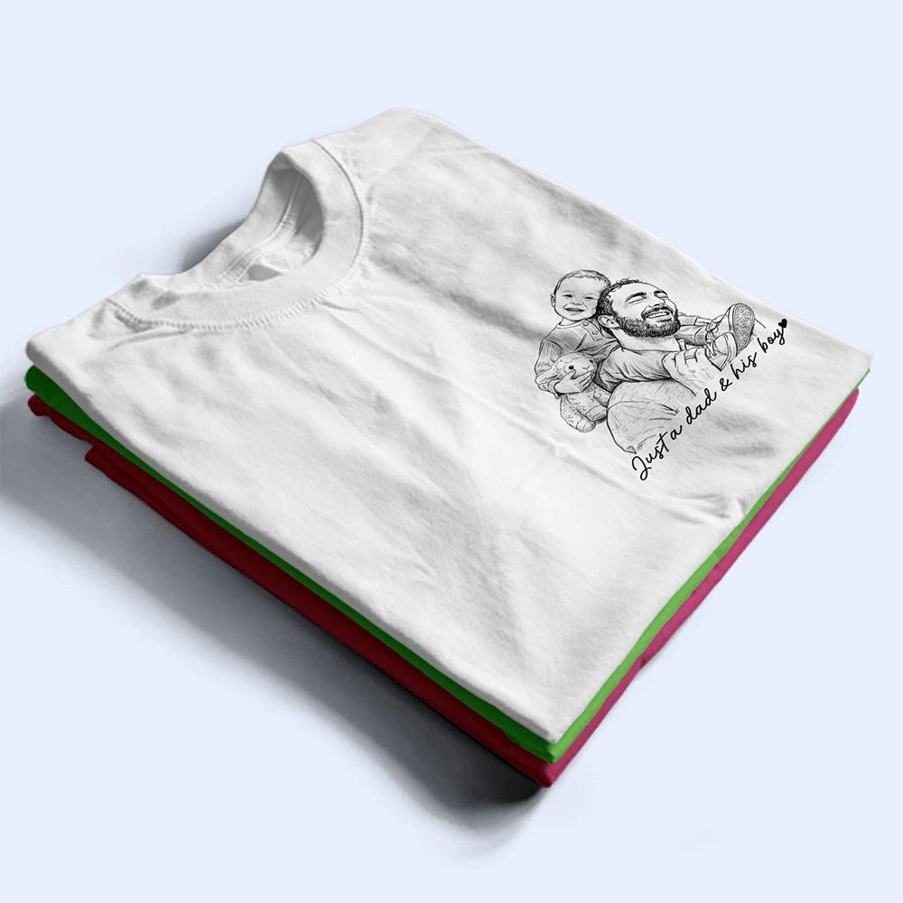 Custom Photo Pencil Sketch A Dad And His Girl - Personalized T Shirt