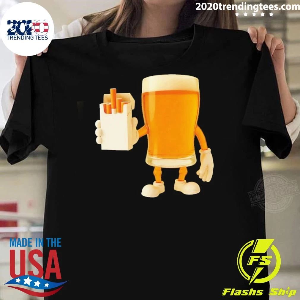 Drunk Cigs Beer Glass Character Cigarettes Shirt