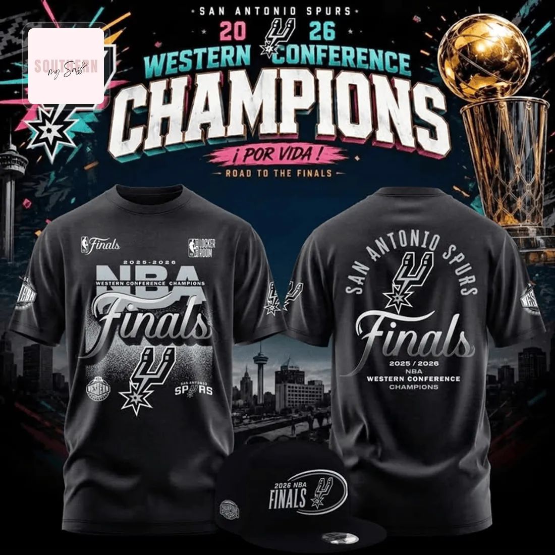 San Antonio Spurs 2026 Western Conference Champions Locker Room Graphic 3D T-Shirt