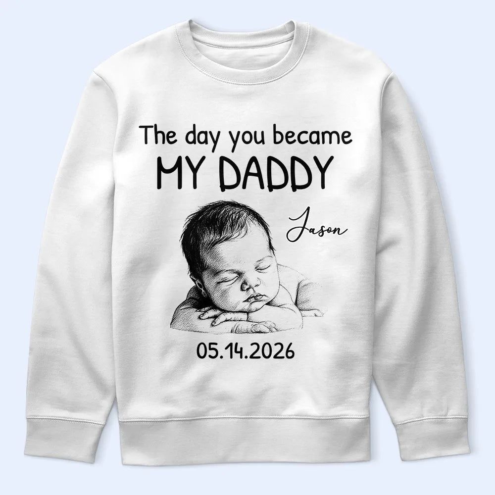 Custom Photo Pencil Sketch The Day You Became My Mom Dad - Personalized T Shirt