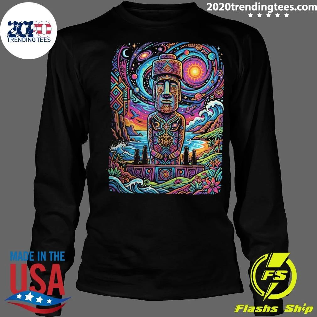 Psychedelic Moai Statue Easter Island Graphic Tee Shirt