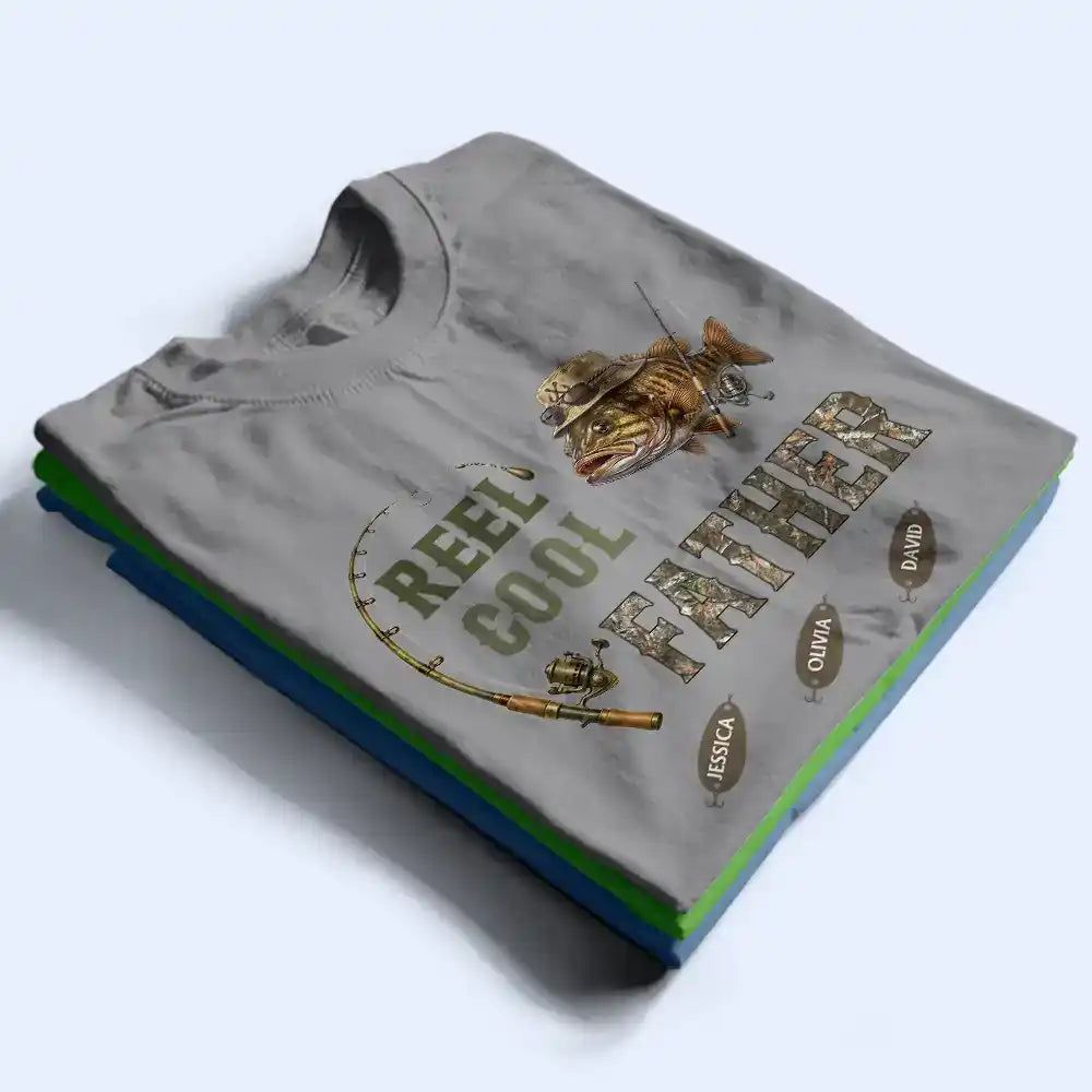 3D Effect Fisherman Reel Cool Dad Papa - Personalized T Shirt