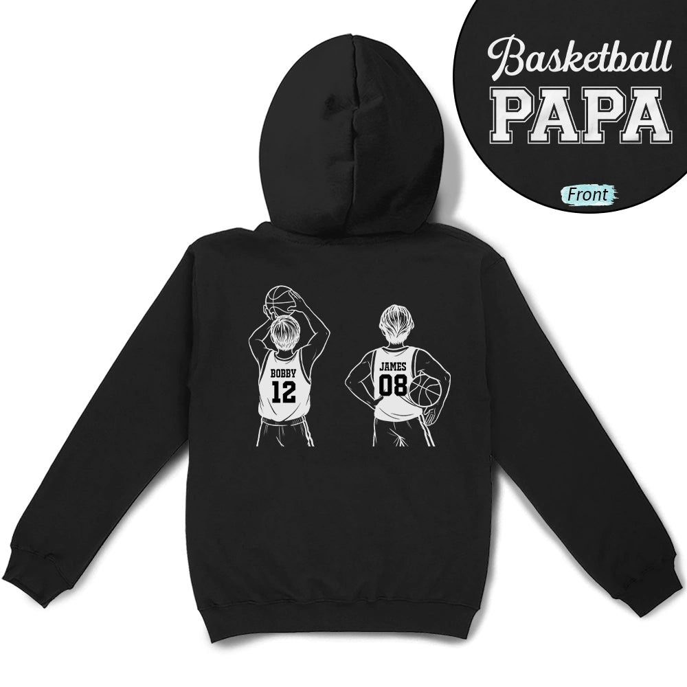 Basketball Dad Papa Kids Backside Line Art - Personalized T Shirt