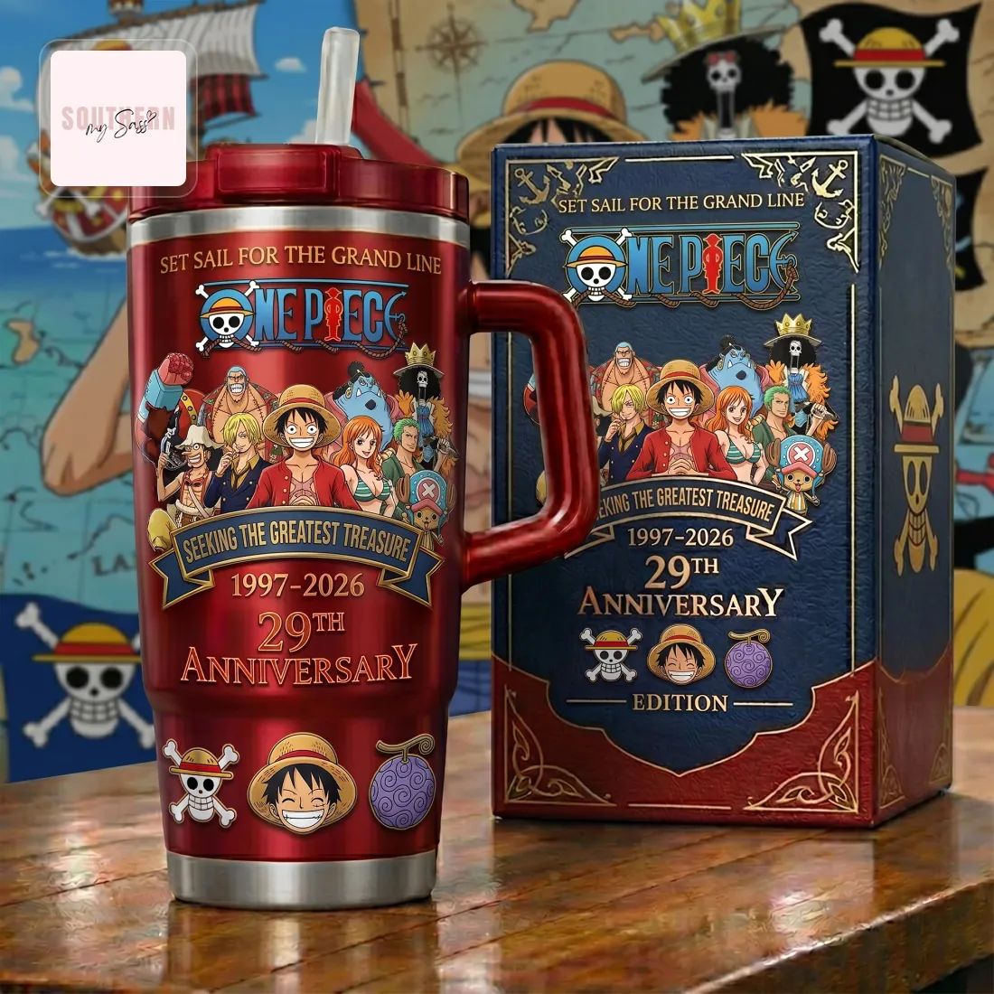 One Piece Anime Straw Hat Crew 29th Anniversary Commemorative Stainless Steel Travel Mug Tumbler