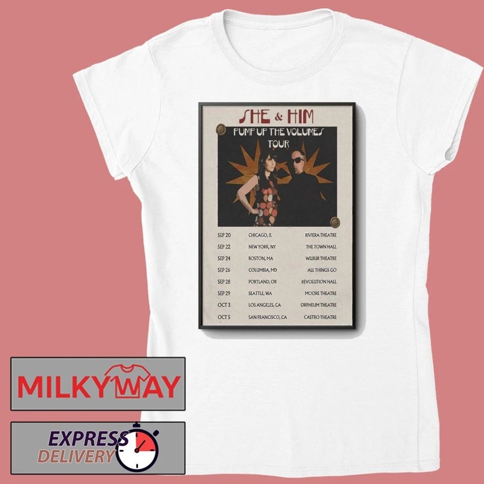 She and Him Announce 2026 Pump Up the Volumes Tour Poster shirt