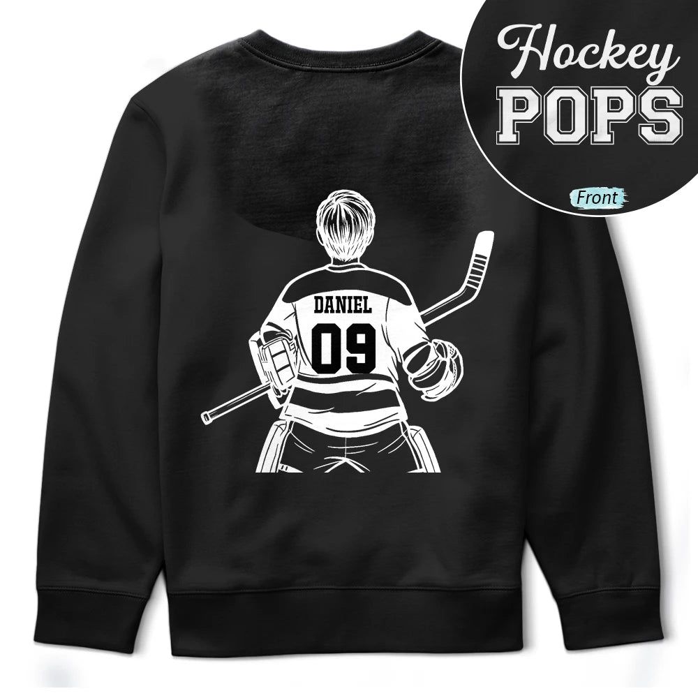 Hockey Dad Papa Kids Backside Line Art - Personalized T Shirt