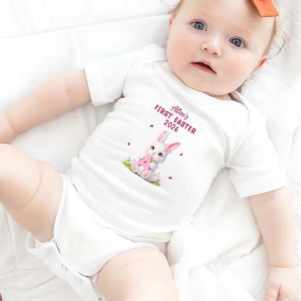 Easter Bunny Holding Alphabet Letter - Personalized Baby Onesie