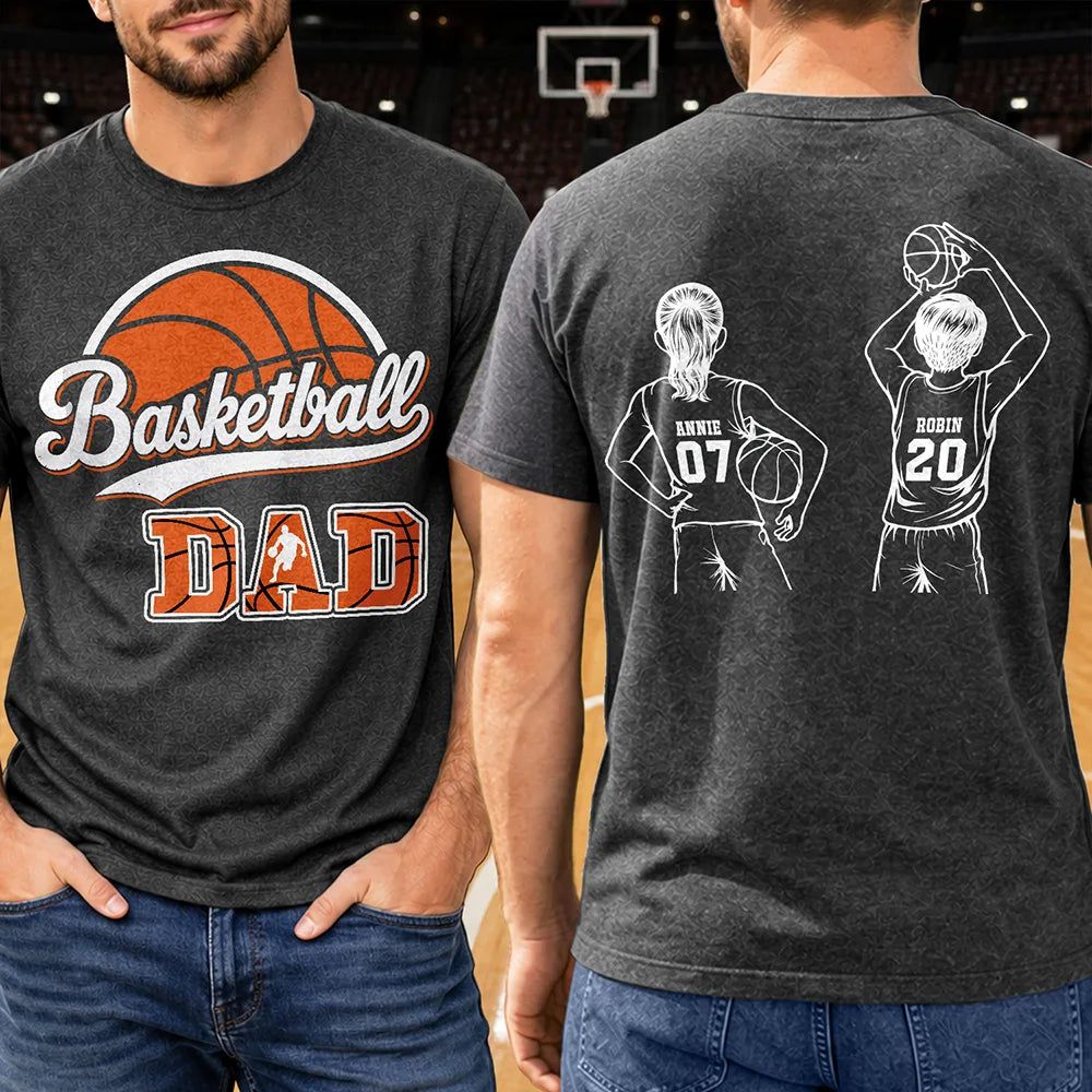 Basketball Dad Mom Kids Backside - Personalized T Shirt