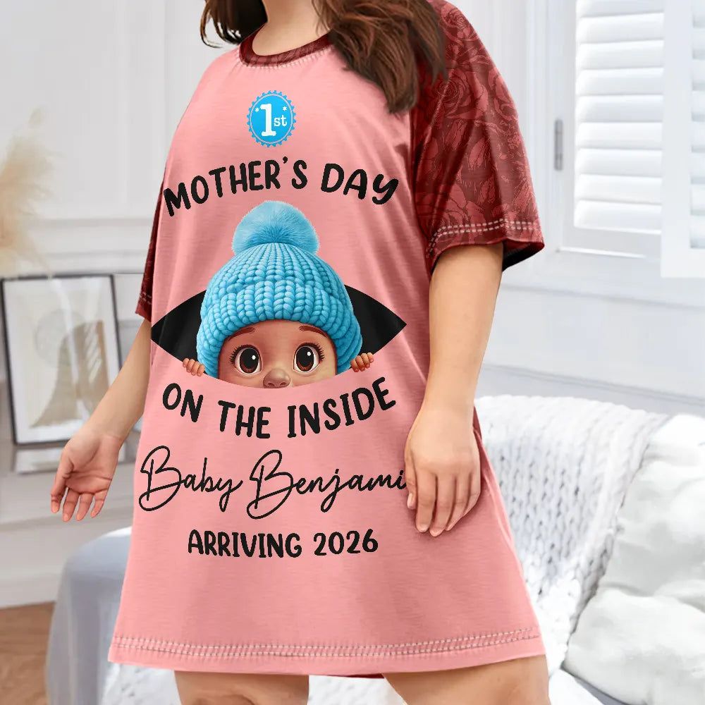 Baby First Year On The Inside With Mom Leopard Style - Personalized Women's Sleep Tee