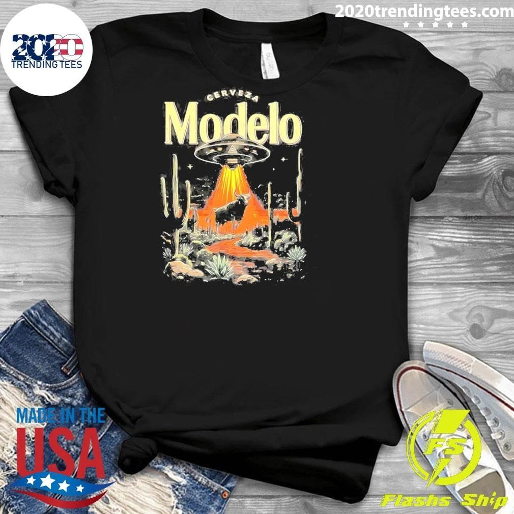 Cerveza Modelai Ufo And Cow Illustration Shirt